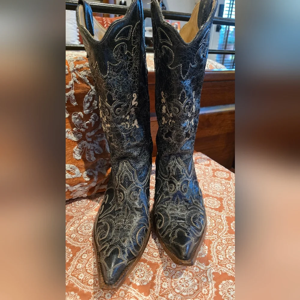Corral Vintage **PRICE DROP! **C2108 Black Lizard Inlay Snip Toe Boot Size 9.5 - Picture 3 of 9
